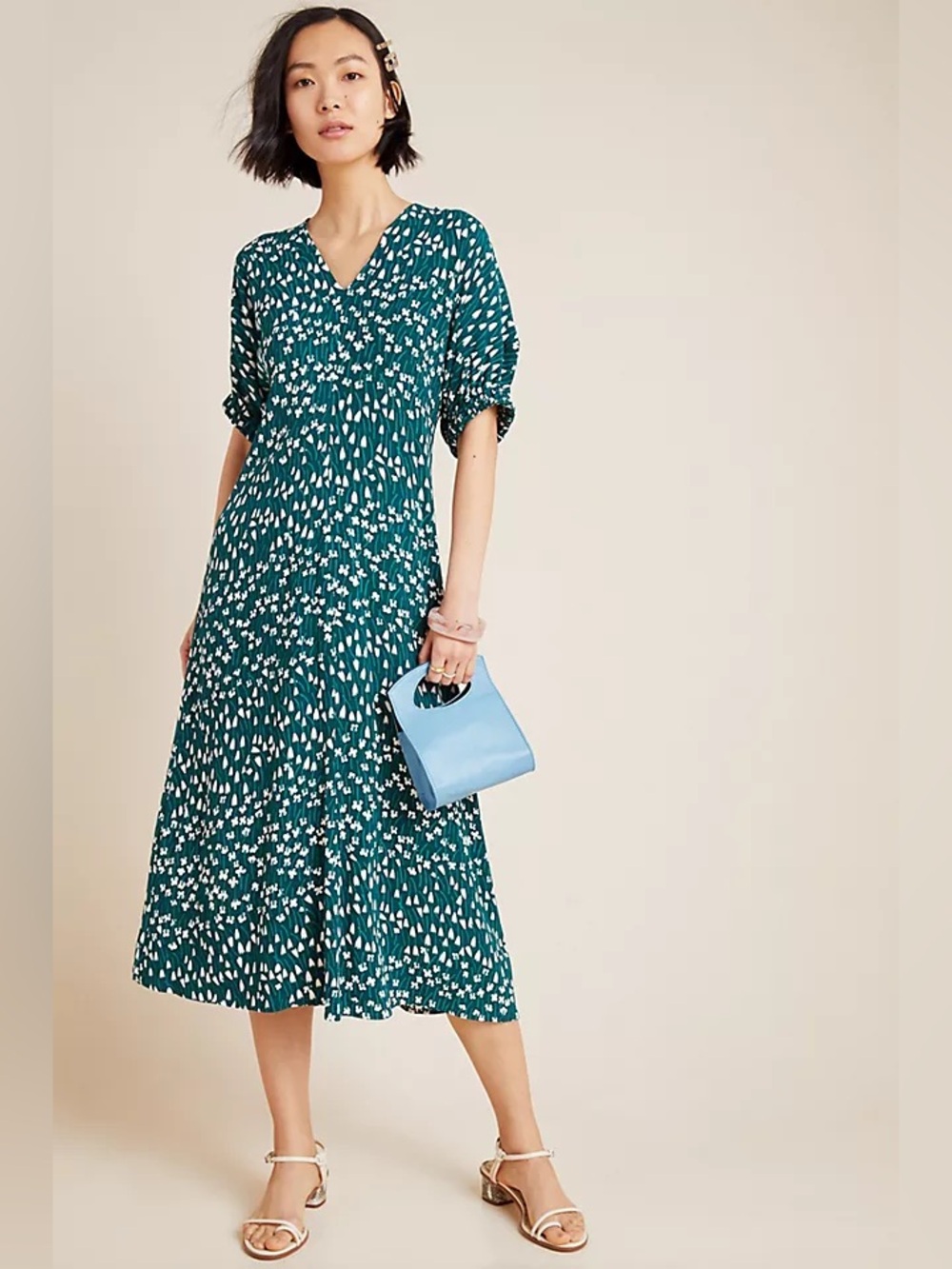 Anthropologie Marimekko Intoilla Midi Dress Green Floral Print Size 40